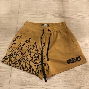 KILL CREW MUAY THAI FLAME SHORTS (MID THIGH CUT) - GOLD / BLACK size small
